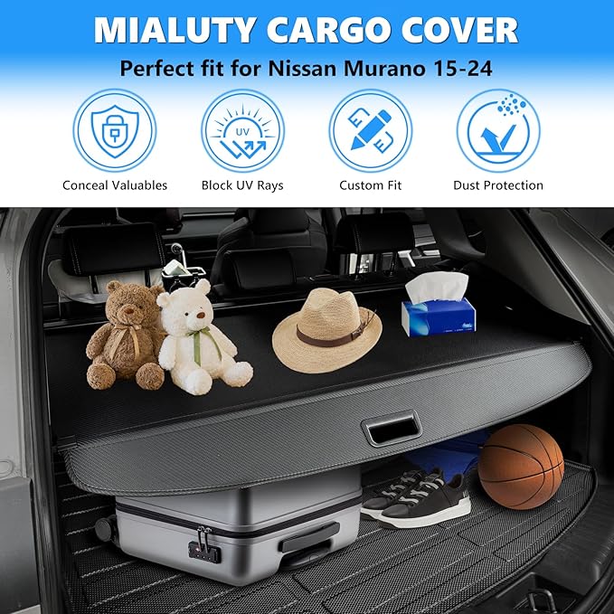 MIALUTY® Cargo Cover for 2015-2024 Nissan Murano Retractable Trunk Cover Murano Accessories Anti-Peeping Anti-Theft Privacy Screen,Trunk Luggage Shield Shade Carbon Fiber Texture