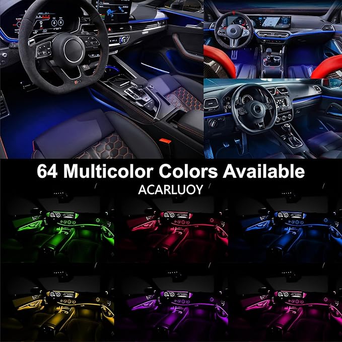 Acrylic Interior LED Ambient Light, Ten in One Ambient Lighting Kit, Ambient Lighting Car Interior， Suitable for Dynamic Car Chase, Music Synchronization, Neon Atmosphere Lighting Kit