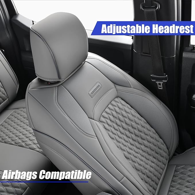 Coverado JK Seat Covers for Jeep Wrangler, Leather Front Seat Covers for Automotive Truck Wrangler Seat Covers Custom Fit for 2008-2012 Jeep Wrangler 2-Door/4-Door, Full Coverage Seat Cushion(Gray)