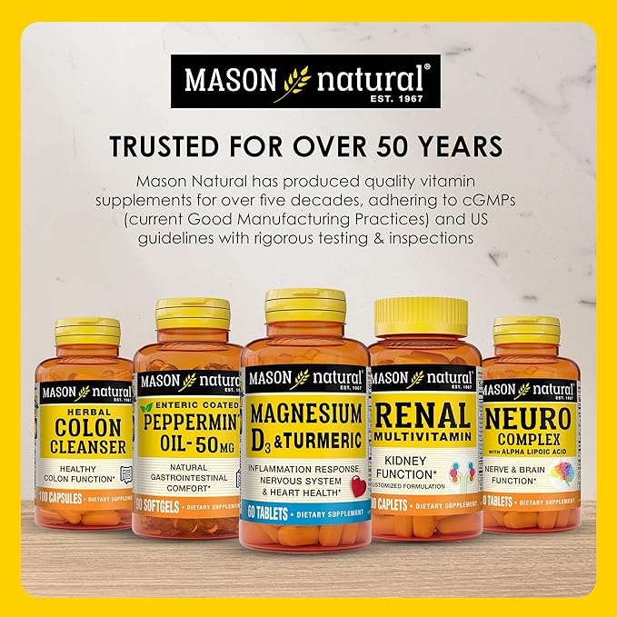 MASON NATURAL Daily Mini Multi Vitamins with Iron, Vitamins A, C, D, E, B1, B2, B3, B6, B12, Folate & Calcium, 100 Day Supply