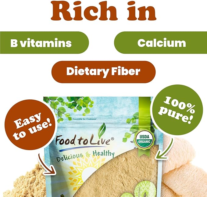 Food to Live - Organic Lion's Mane Mushroom Powder, 8 Ounces - Elevate Your Brain Wellness with Premium, Non-GMO, Natural, and Vegan Superfood to Better Focus