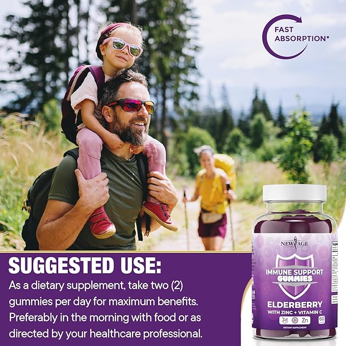 NEW AGE Immune System Support Gummies - Sambucus Black Elderberry Gummies with Vitamin C and Zinc (Immune Support 180 Gummies)