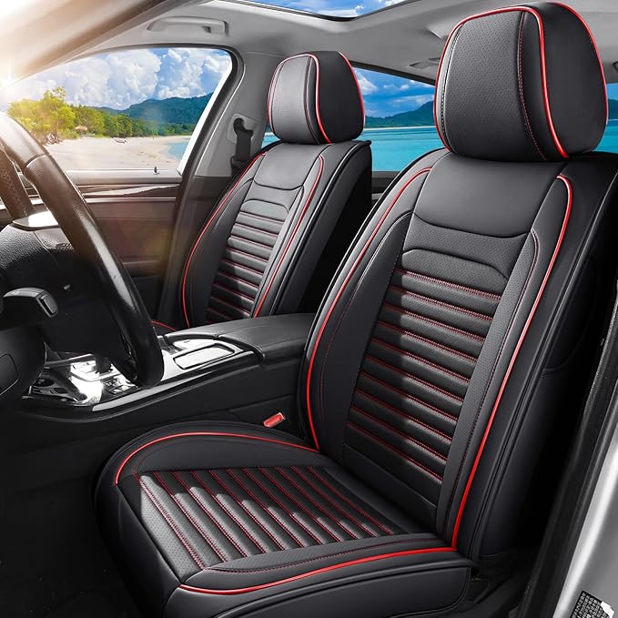 Front Seat Covers Fit for Toyota RAV4 2001-2026, Car Seat Covers Front Seats, Breathable Faux Leather Automotive Seat Covers Front Pair Anti-Slip Seat Cover(Black&Red, Front)