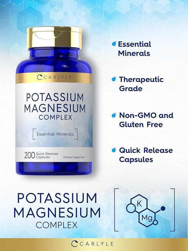 Carlyle Potassium Magnesium Supplement | 200 Count | Non-GMO & Gluten Free Complex