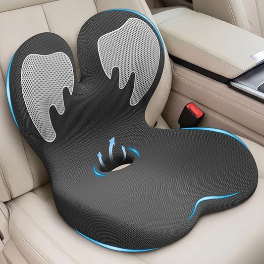 Car Seat Cushion with Lumbar Support for Long Driving Truck RV, 3" Lift Breathable Ergonomic Memory Foam Cushion for Hip, Coccyx, Sciatica, Tailbone & Lower Back Support Vehicles Office Chair (White)