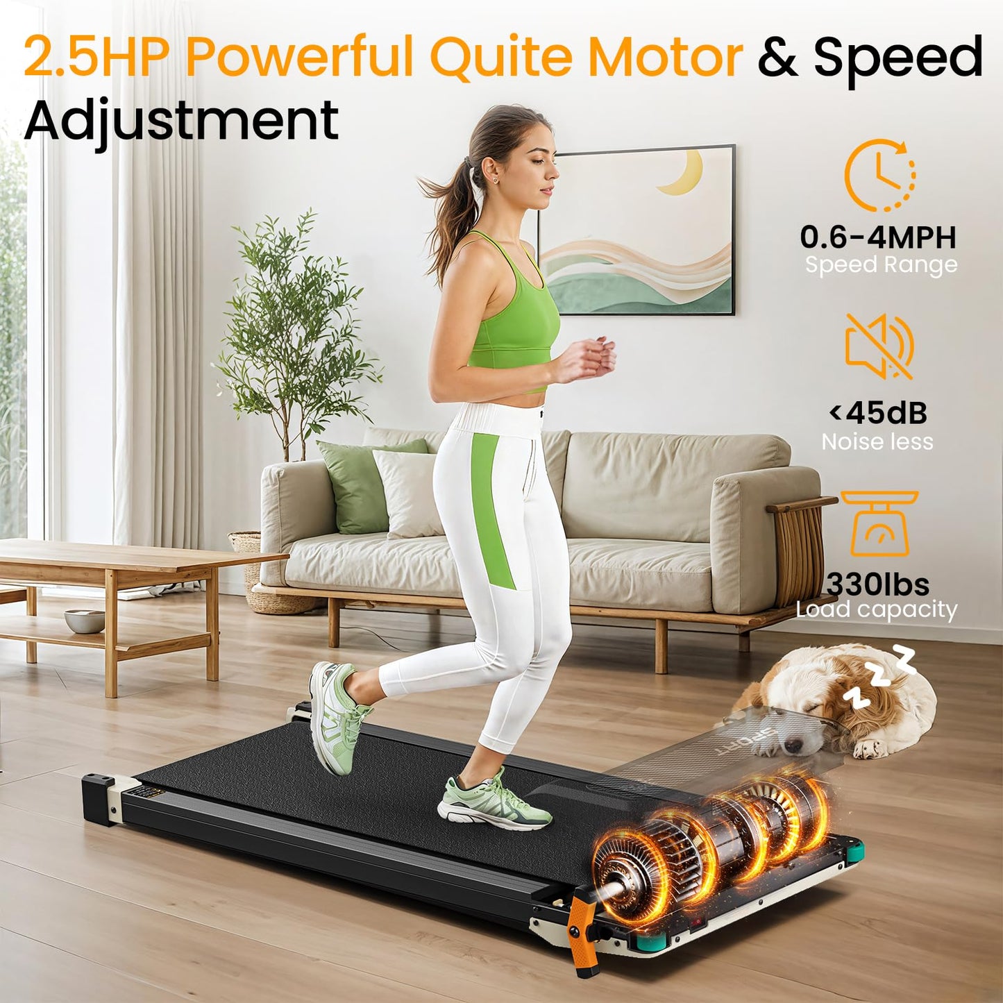 FINEHORSE 2 Side Walking Pad with Incline, 2 in 1 Under Desk Treadmills Walking Pad and Foot Massager for Home/Office, Portable Treadmill with Remote Control LED Display (Black)