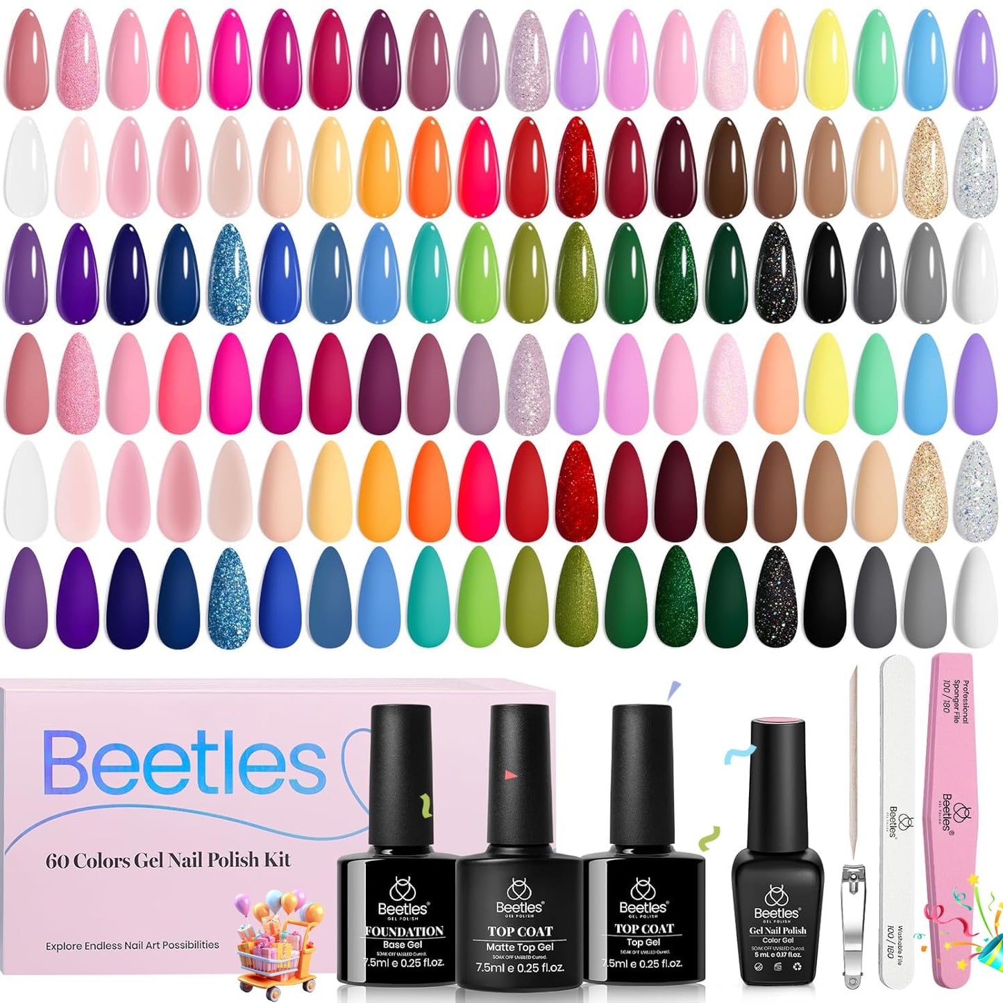 44-Piece Gel Nail Polish Kit | UV Light | 24 Colors | Base & Top Coats | Gifts for Women