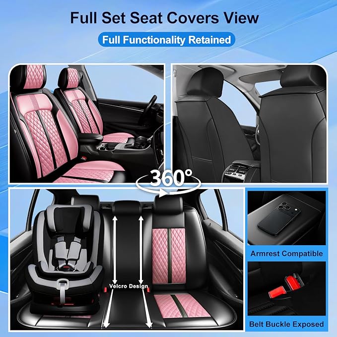 Fit CX-7 Car Seat Covers for Select Mazda CX7 2006-2012, Premium Full Coverage Leather, Airbag Compatible, Waterproof All Weather Seat Protector, Front Pair Black+Pink