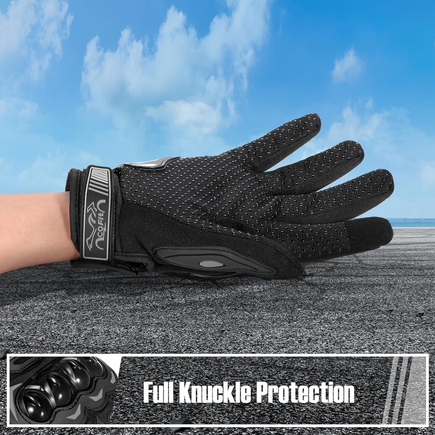 COFIT Motorcycle Gloves for Men and Women, Full Finger Touchscreen Motorbike Gloves for BMX ATV MTB Riding, Road Racing, Cycling, Climbing, Motocross - Black XL