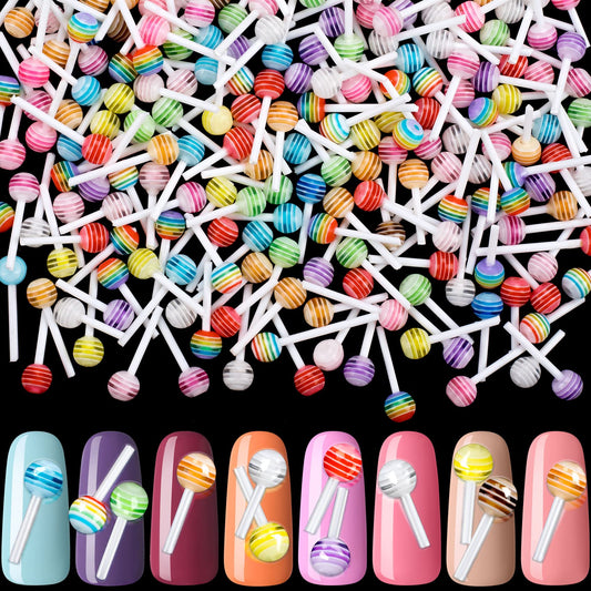 Pagow 200Pcs 6Mm Lollipop Nail Charm Colorful Candy Mini Sugar Nail Art 3D Acrylic Decorations Kawaii Accessories Sweet Christma