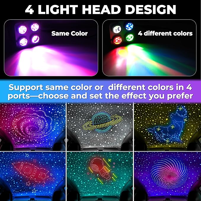 600PCS 32W Starlight Headliner Kit,4 Light Colors Twinkle Fiber Optic Star Ceiling Lights,0.03in*13.1ft/4m, App/Remote Control Rgbw Shooting Star Headliner Kit Car Roof Home Ceiling