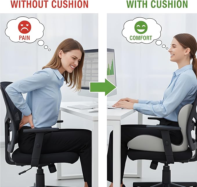 Memory Foam Office Chair Cushion for Sciatica Pain Relief – Ergonomic Seat Cushions for Office Chairs, Desk Chair Cushion & Lumbar Support for Car, Airplane Seat Cushion for Back Pain