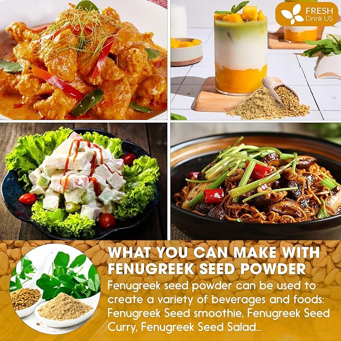 FRESHDRINKUS, Premium 16oz Fenugreek Powder, 100% Natural and Pure from Fenugreek, Perfect for Curries Soups, and Spice Blends, No Additives, No Gluten, No Sugar, Vegan
