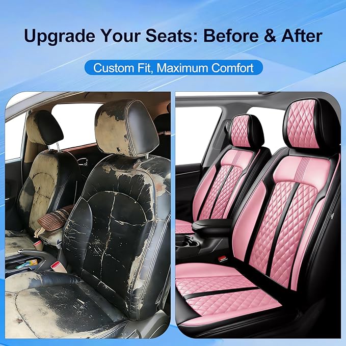Fit CX-50 Car Seat Covers for Select Mazda CX50 2023-2026, Full Coverage Leather, Airbag Compatible, Luxury Waterproof All Weather Seat Protector, Full Set, Black+Pink