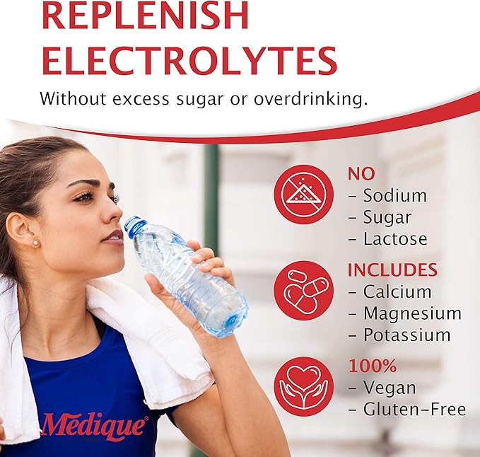 Medique Medi-Lyte Electrolyte Replenisher, Fast Relief from Heat, Stress, Fatigue, and Muscle Cramping, Easy to Swallow Tablets, 500 Tablets (250 x 2)