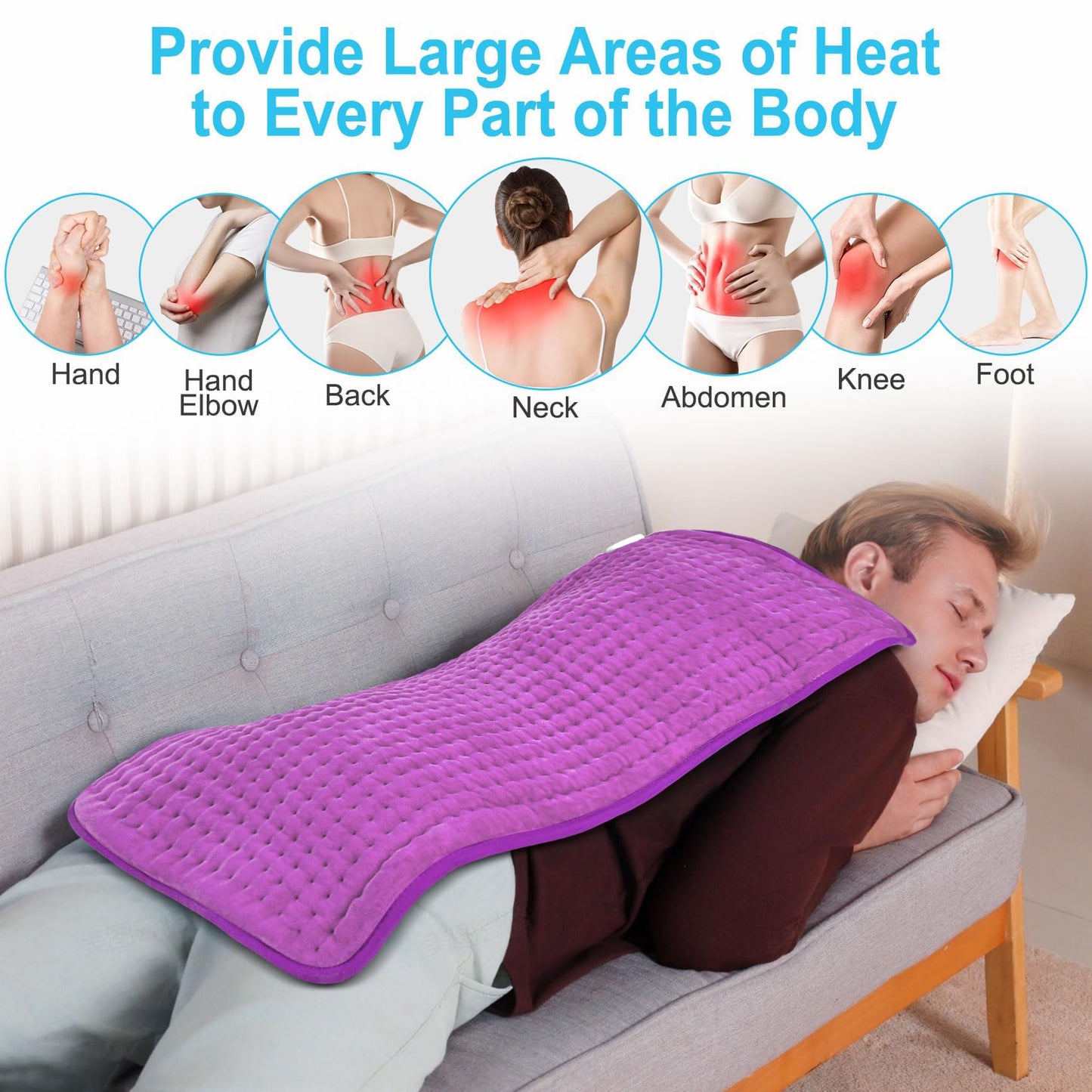 Boileau Electric Heating Pad for Back Pain and Period Cramps Relief, 17"x33" Extra Large XXXL, 3 Heating Levels Heat Pad with 2-Hour Auto Shut Off, Gifts for Women and Mom, Blue