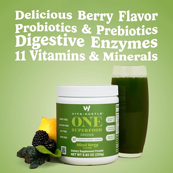VitaHustle ONE Superfood Super Greens Powder Berry Flavor (25 Servings (Pack of 2))