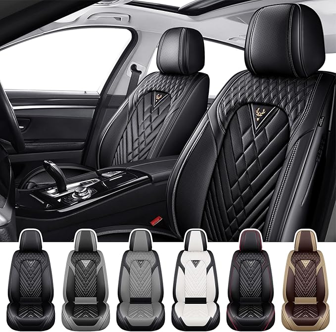 Truck Seat Covers for GMC Sierra 3500 2007-2026, Waterproof Premium Leather Full Coverage Car Seat Cover, Muscle Sport Style Auto Interior Seat Cover Sets (Front Set/Black)