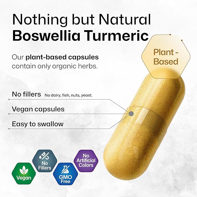 BIO KRAUTER Turmeric Supplement with Boswellia Extract Capsules - 2000 mg Blend - 100 Count - Vegan Boswellia Turmeric (Curcumin) - Formula w/Black Pepper