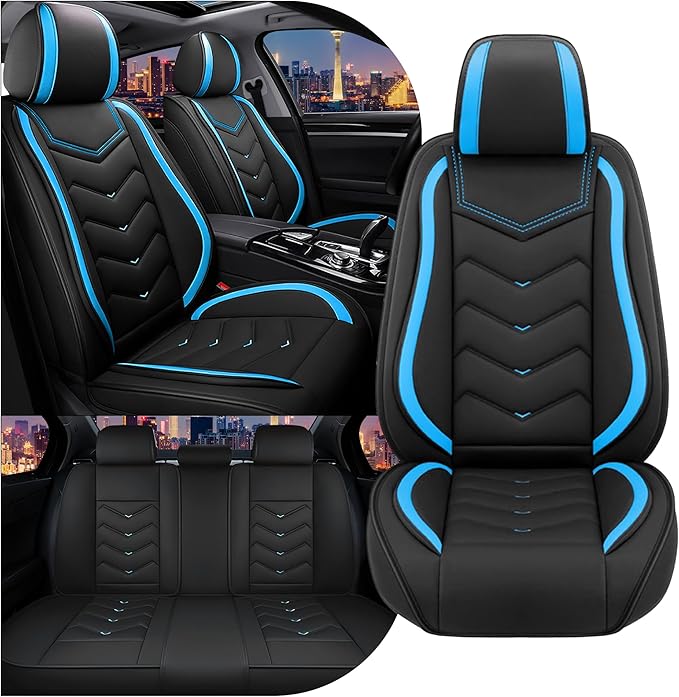 CTDS Car Seat Covers for Chevy Malibu 2000-2026, Stylish Sport Seat Cover, Premium Nappa Leather Car Seat Cover. Automobile Seat Covers Sets.(Standard 5 Seats/Black Blue)