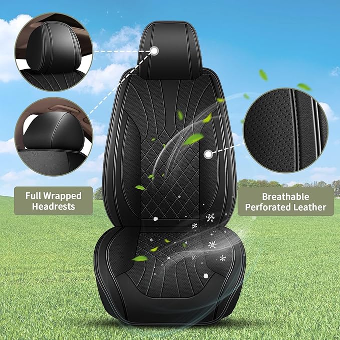 Fit Acura TL Car Seat Covers for TL 2004-2014: Waterproof & All Weather Seat Cushion Protector,Leather Full Car Set Airbag Compatible Breathable Perforated (Black, 5PCS Full Set)