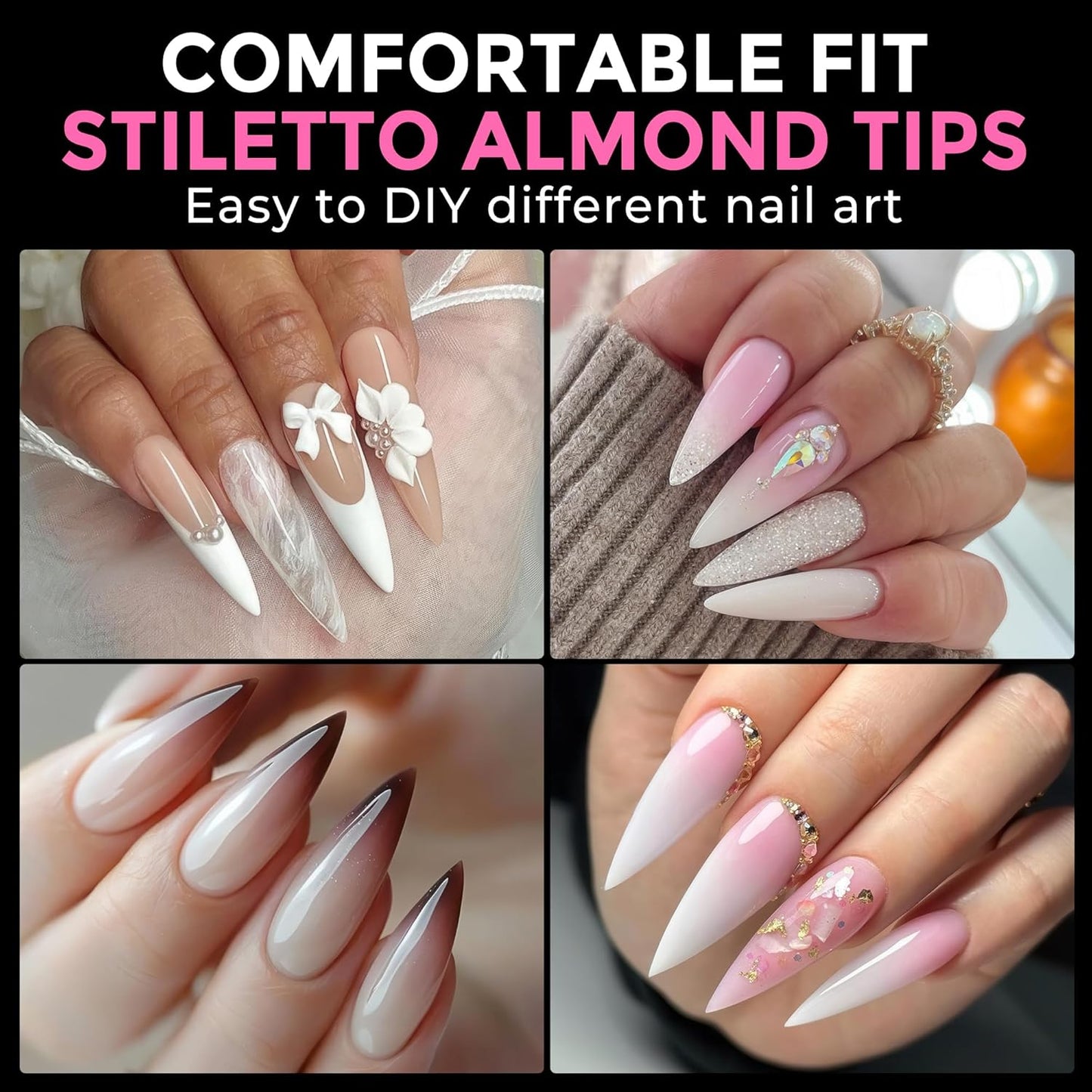 Almond Press-On Nails | 216 Pcs Full Cover Acrylic Tips | DIY Nail Extensions