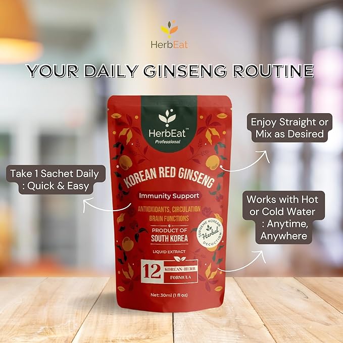 Korean Red Ginseng Prime Extract with 11mg Ginsenosides - Boost Energy, Memory & Immunity, 6-Year-Old Ginseng Drink for Circulation & Skin -30 Pouches (30mL *30)