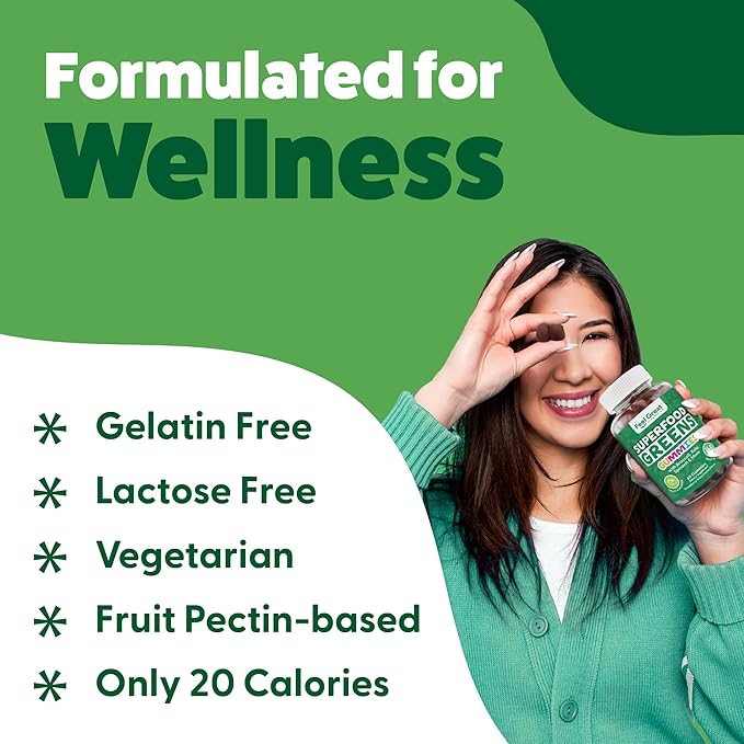 Super greens Gummies - Green Superfoods Supplement with Spinach, Broccoli, Kale, Beet Root, Elderberry for Immunity Support - Fruit and Vegetable Supplement - Watermelon Flavor, 60 Gummies