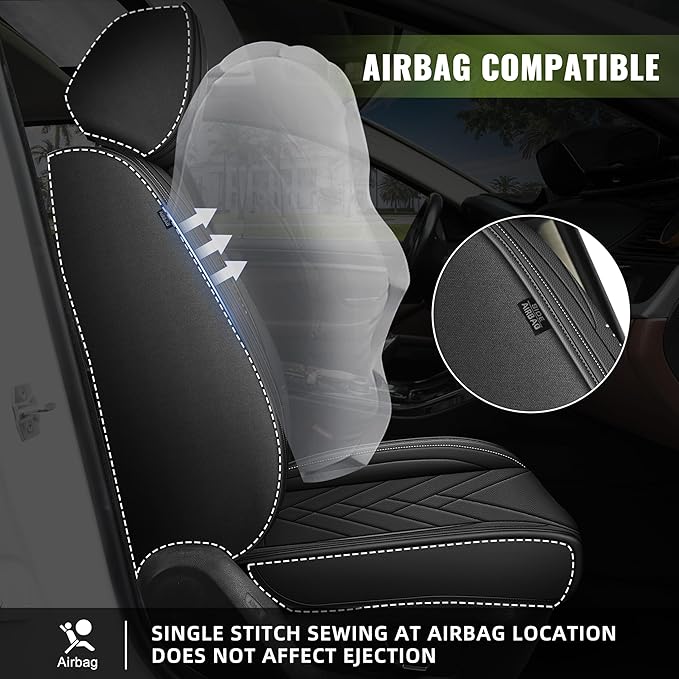 AOMSAZTO Seat Covers for Chevrolet Chevy Malibu 2009-2026 Full Set - Waterproof Faux Leather Car Seat Protector Scratch Resistent Car Seat Cushion Interior Seat Cover Automotive Accessories (Black)