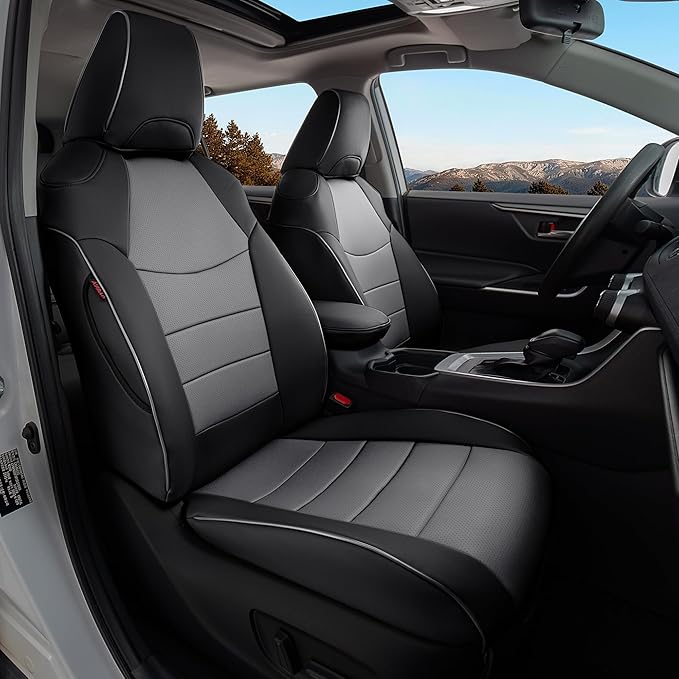 Custom Fit RAV4 Seat Cover for Toyota RAV4 2019 2020 2021 2022 2023 2024 Adventure and TRD-Off Road,Faux Leather,2-Row Full Set,(Black&Grey)