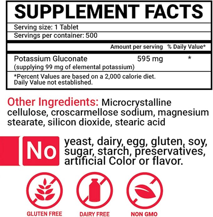 Peter Gillham’s Life Essentials Potassium Gluconate tablets 595mg, 500 Tablets, Support Electrolyte Balance, Made in USA (Package May Vary)