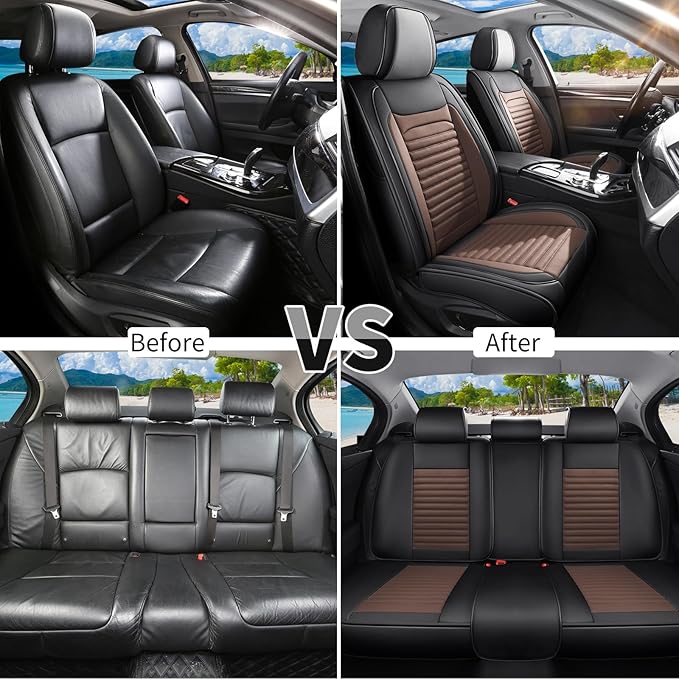Car Seat Covers Full Set Fit for Toyota Avalon 2001-2022, Premium Faux Leather Car Seat Protector,Breathable Anti-Slip Full Wrapping Edge Seat Covers(Black&Brown,Full Set)