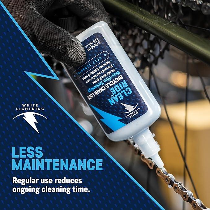 White Lightning Clean Ride Self-Cleaning Wax Bicycle Chain Lubricant – 100% Oil-Free, Reduces Dirt & Grime, Extends Chain Life, Smooth Performance, 8 oz