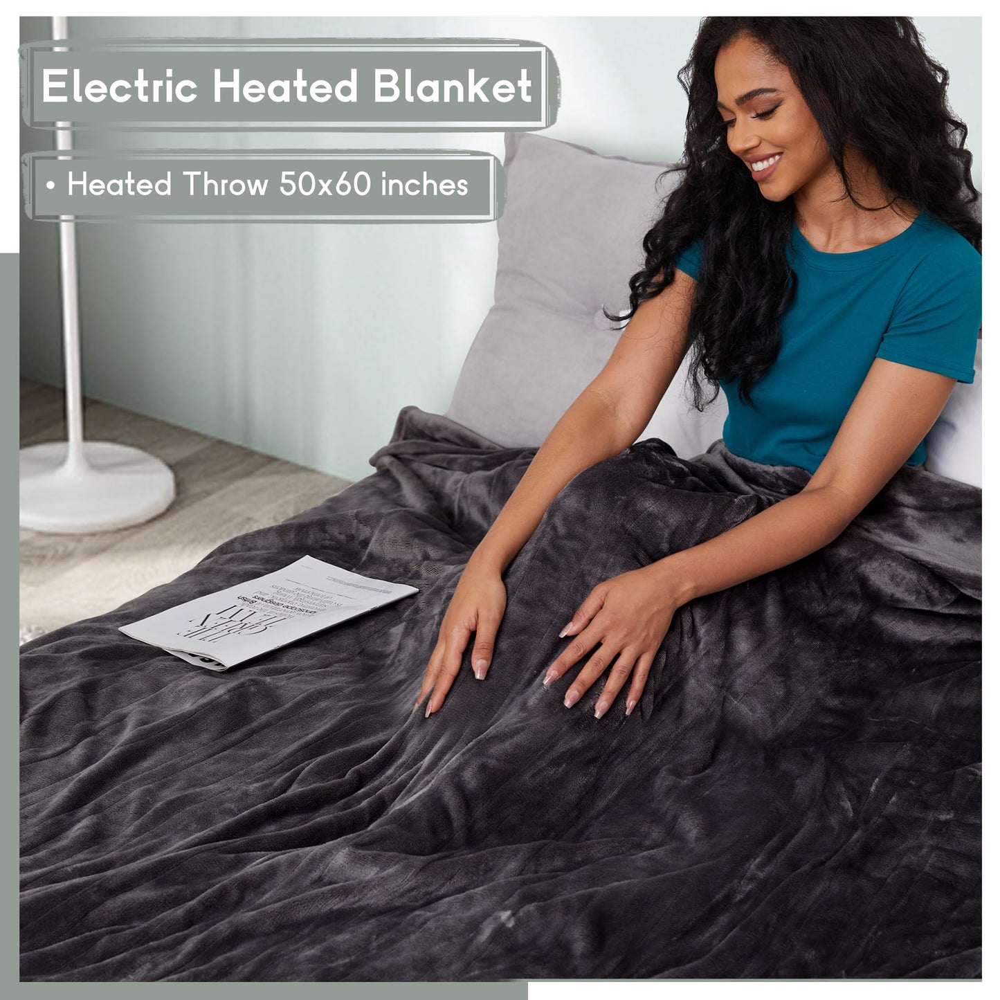 Heated Blanket Electric Blanket Full Size 72''x84'', Soft Flannel Heating Blanket with 1-10 Hour Auto Off - 6 Heat Settings - Machine Washable - Dark Grey