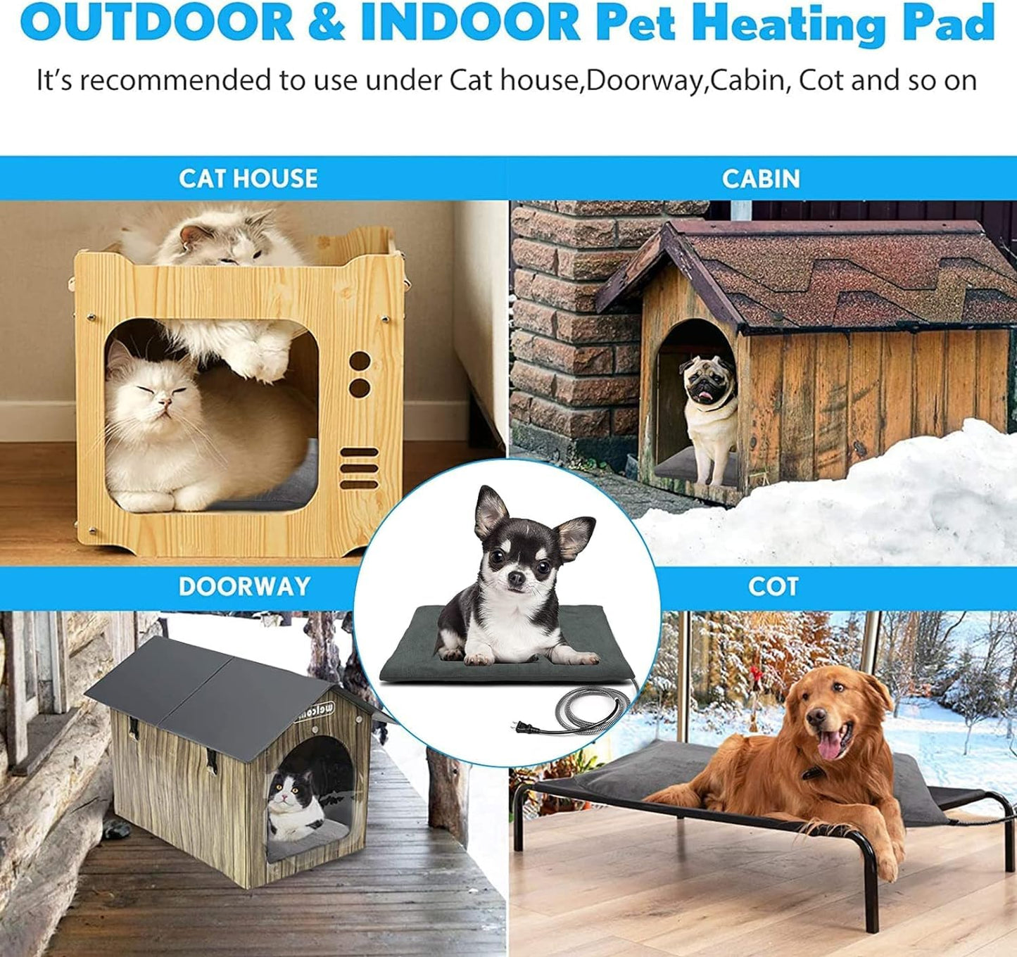 PETNF Outdoor Pet Heating Pads for Dog,Soft Electric Blanket Auto Temperature Control,Heated Mat for Dog House,Whelping Supply for Pregnant New Born Stray Feral Cat Puppy,Safe
