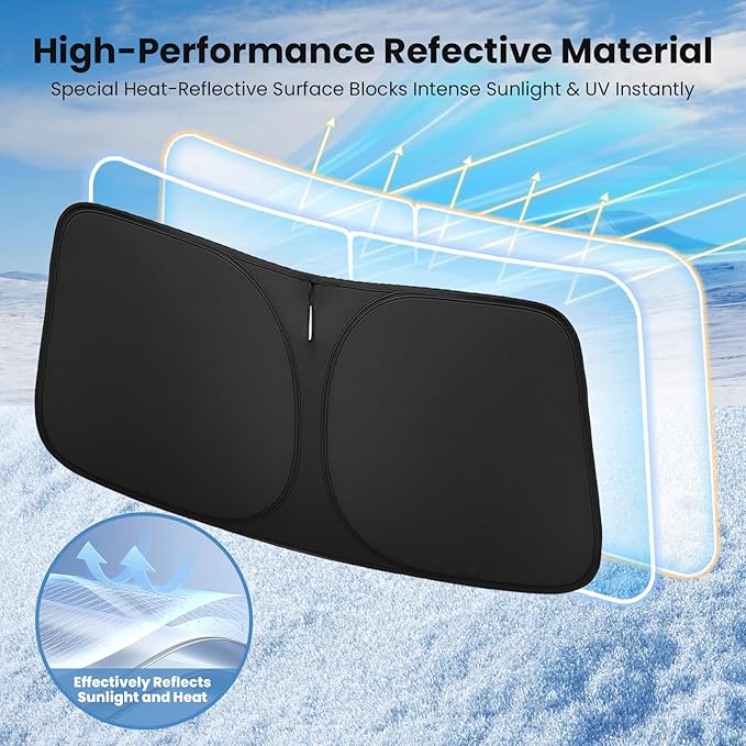 Windshield Sun Shade for Toyota RAV4 2019 2020 2021 2022 2023 2024 2025 – Custom Fit Sun Shield with Mirror Cut‑Out, Blocks Heat & UV, Foldable with Storage Pouch - Toyota RAV4 Windshield Sunshade