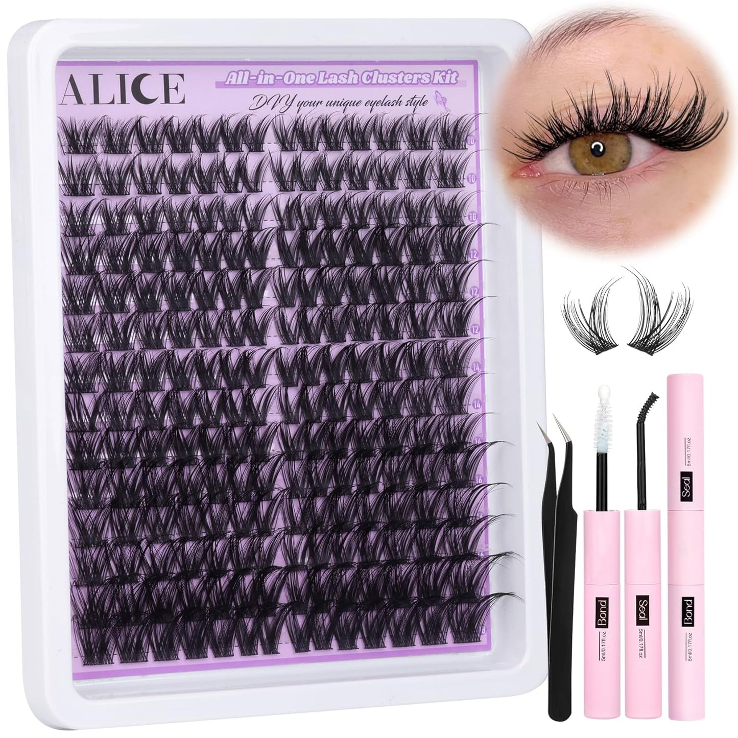 ALICE DIY Eyelash Extension Kit | 196pcs Natural Wispy Clusters | 10-18mm