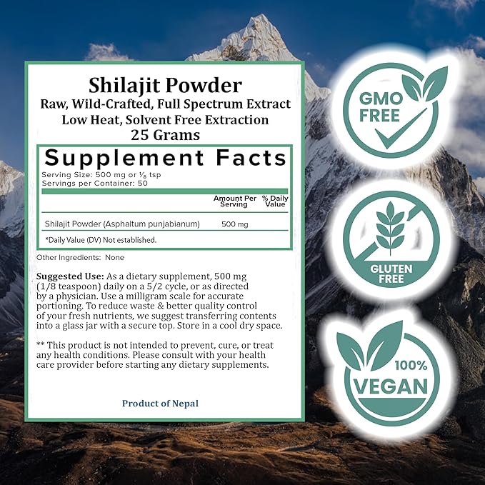 Holistic Bin Raw Himalayan Shilajit Powder - Shilajit Extract (Asphaltum Punjabianum) - No Fillers, Rich in Fulvic Acid & Trace Minerals - Premium Supplement for Energy & Wellness - 25 Servings