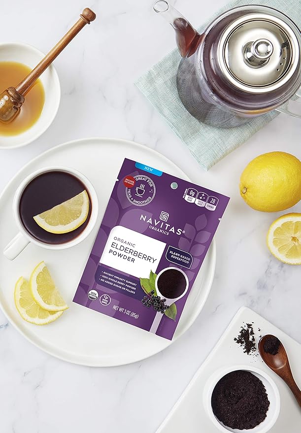 Navitas Organics Elderberry Powder, 3oz Bag, 28 Servings — Organic, Non-GMO, 100% Whole Elderberry Powder for Immune Support (Pack of 2)