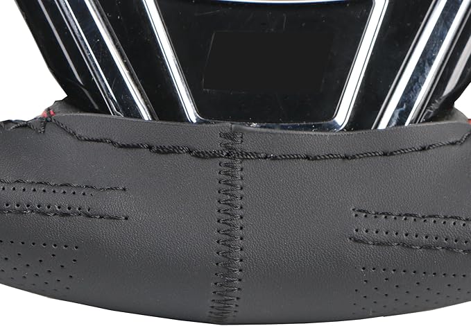 15.5 Inch Large Car Steering Wheel Cover Micro Fiber Leather Three-Dimensional Design DIY Stitch On Wrap for Buick GL8 Etc.Black
