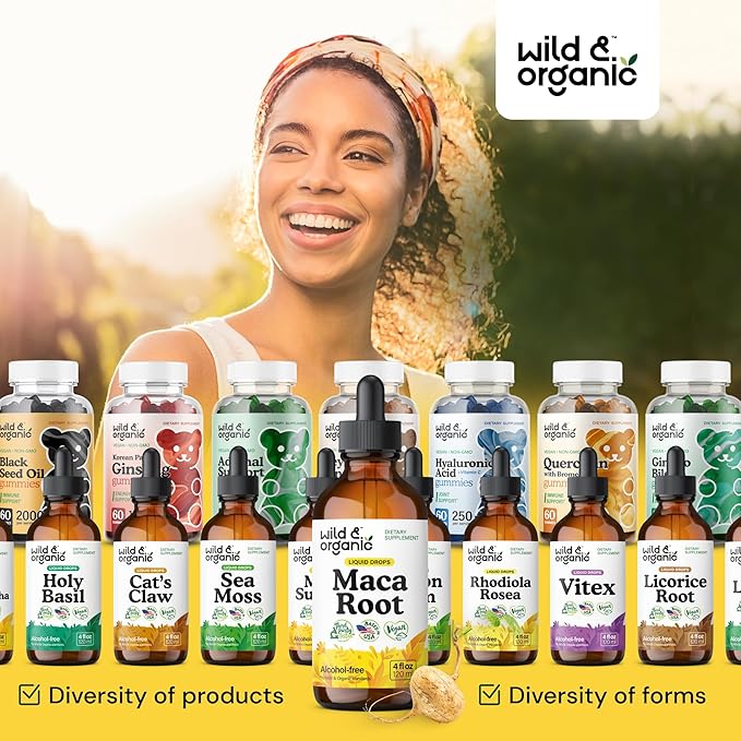 Wild & Organic Maca Root Liquid Drops for Men & Women - Peruvian Maca Tincture for Overall Support - Vegan, Sugar & Alcohol-Free Supplement - 4 fl oz