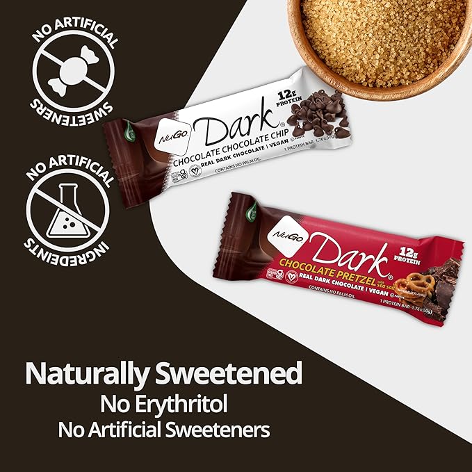 NuGo Dark Mint Chocolate Chip, 13g Protein Bar, Vegan, Gluten Free, Non-GMO, Kosher Pareve, 24 Count