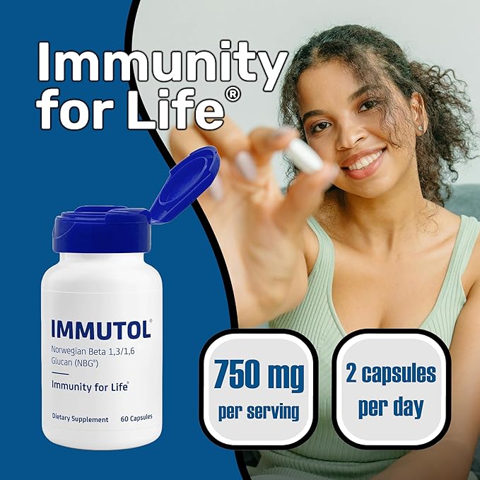 Immutol Immune Support Supplement with 750mg of Beta Glucan 1,3 1,6 - Natural Ingredients, High Potency to Boost Immunity and Overall Wellness, 60 Capsules (120)