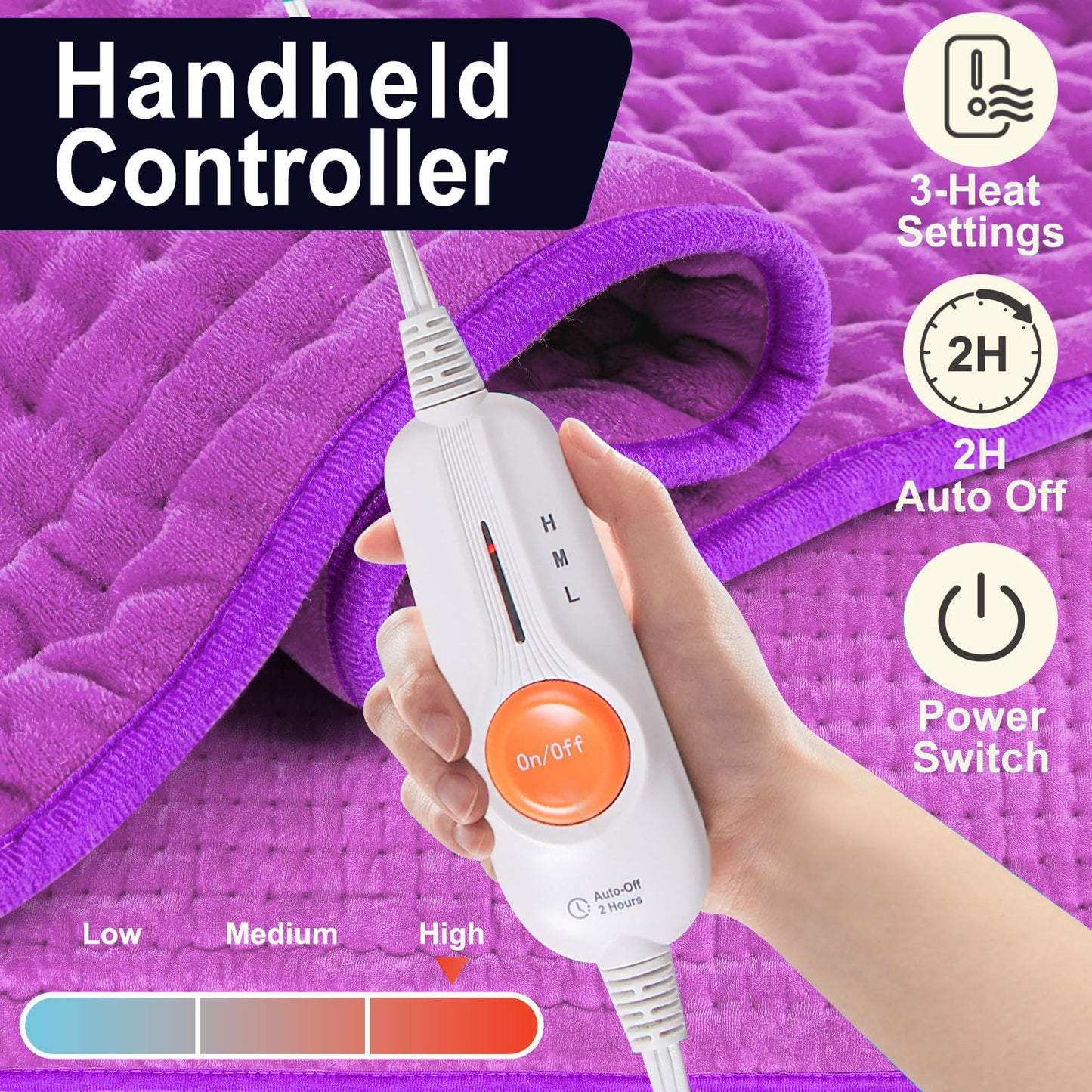 Boileau Electric Heating Pad for Back Pain and Period Cramps Relief, 17"x33" Extra Large XXXL, 3 Heating Levels Heat Pad with 2-Hour Auto Shut Off, Gifts for Women and Mom, Blue