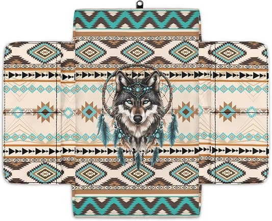 Wanyint Aztec Wolf Dream Catcher Auto Center Console Pad Non-Slip Armrest Cover Cushion Lid Wear-Resistant Arm Rest Cushion Protector for Car Seat Organizer Universal Fit for Most Vehicles