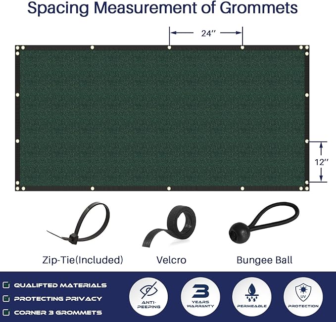 Windscreen4less Privacy Fence Screen Heavy Duty Windscreen Fencing Mesh Fabric Shade Net Cover with Brass Grommtes for Outdoor Wall Garden Yard Pool Deck, 8'x191' Green