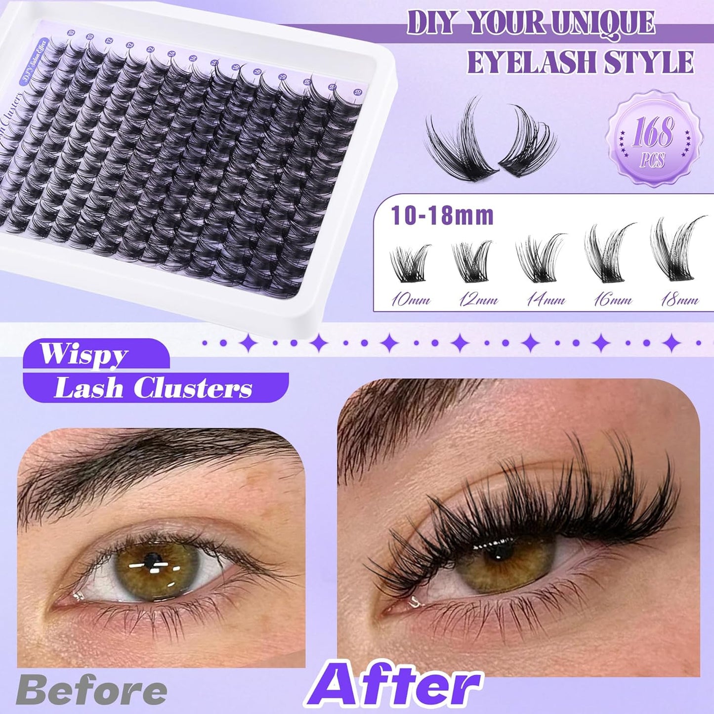 ALICE Wispy Lash Clusters | 168 Pcs | 10-18mm Natural Volume Extensions