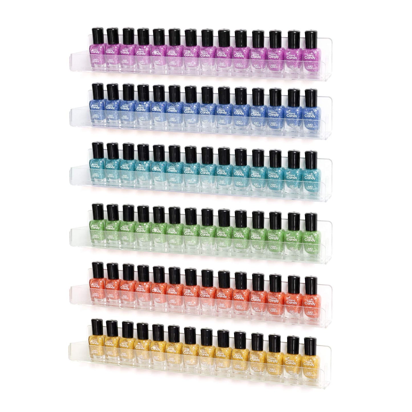 Btremary Acrylic Nail Polish Wall Mounted Holder Paint Organizer Storage Rack Clear 6 Pack Hanging Nail Polish Shelf Floating Wa