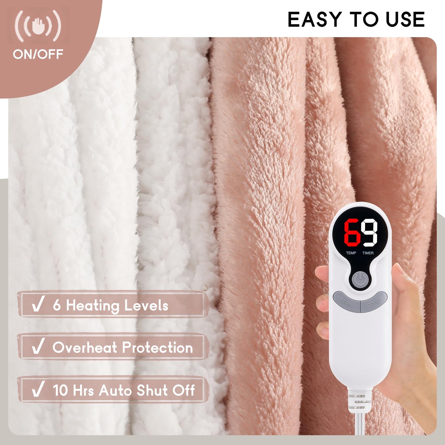 Heated Blanket Electric Blanket Full Size 72''x84'', Soft Flannel Heating Blanket with 1-10 Hour Auto Off - 6 Heat Settings - Machine Washable - Dark Grey