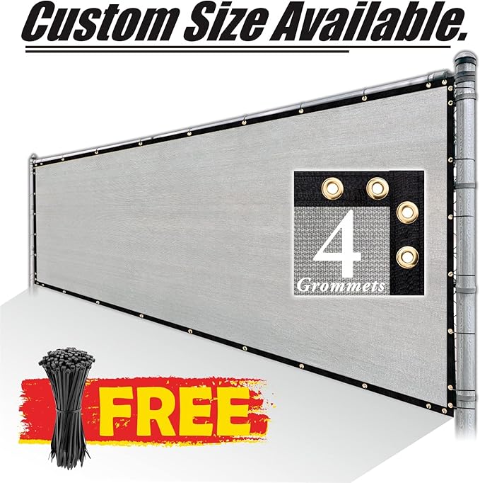 Royal Shade Custom Size 6' x 126' Grey Fence Privacy Screen Windscreen Cover Netting Mesh Fabric Cloth - Cable Zip Ties Included (We Make Custom Size)